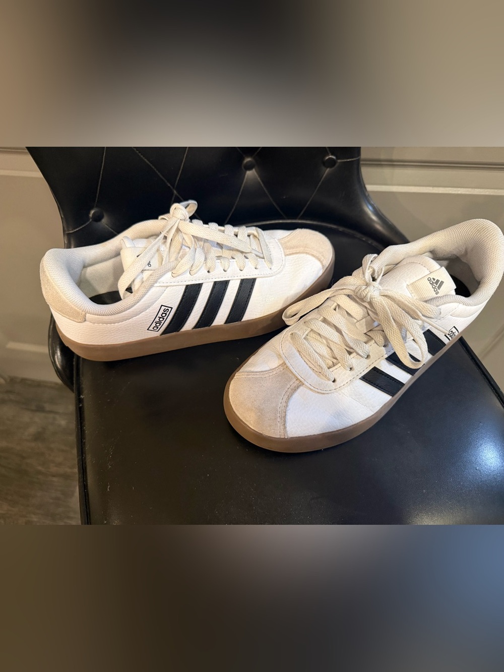 adidas White and Black Low-Top Sneakers with Gum Sole - Picture 4 of 5